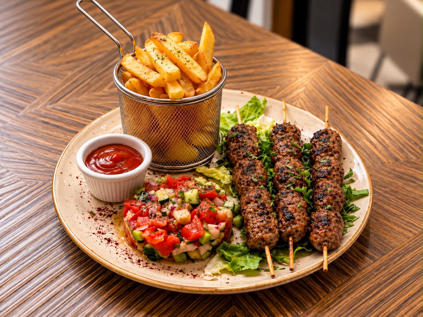 Pinchitos Kefta con Patatas Fritas